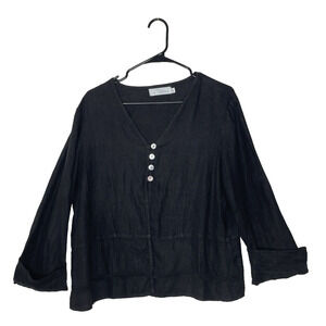 VTG‎ Willow 100% Linen Black Button Top Cardigan Size M Lagenlook Artsy Grunge